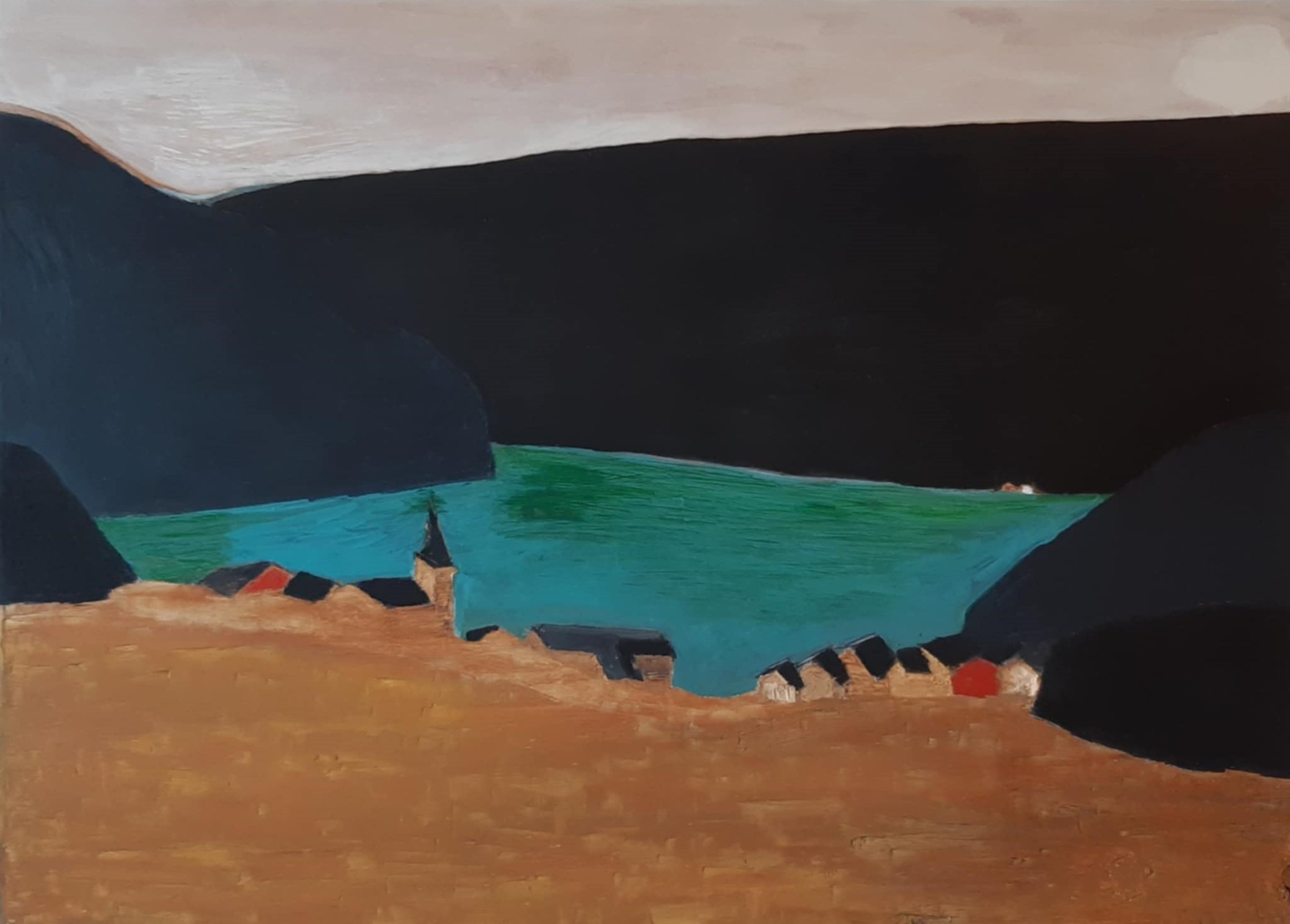 Mellom fjell og fjord  Str.; h 75 x b 85 cm . 2022, 6000 kr